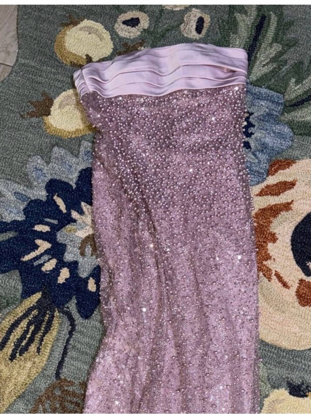 Strapless Lilac Sequin Prom Dress
